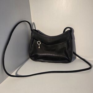 Classic Black Leather Crossbody Bag with Key Charm